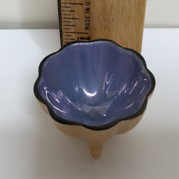 VTG Noritake Lusterware Hand Painted Footed Blue Peach Japanese Bowl 4 Salt Dips - Picture 10 of 11